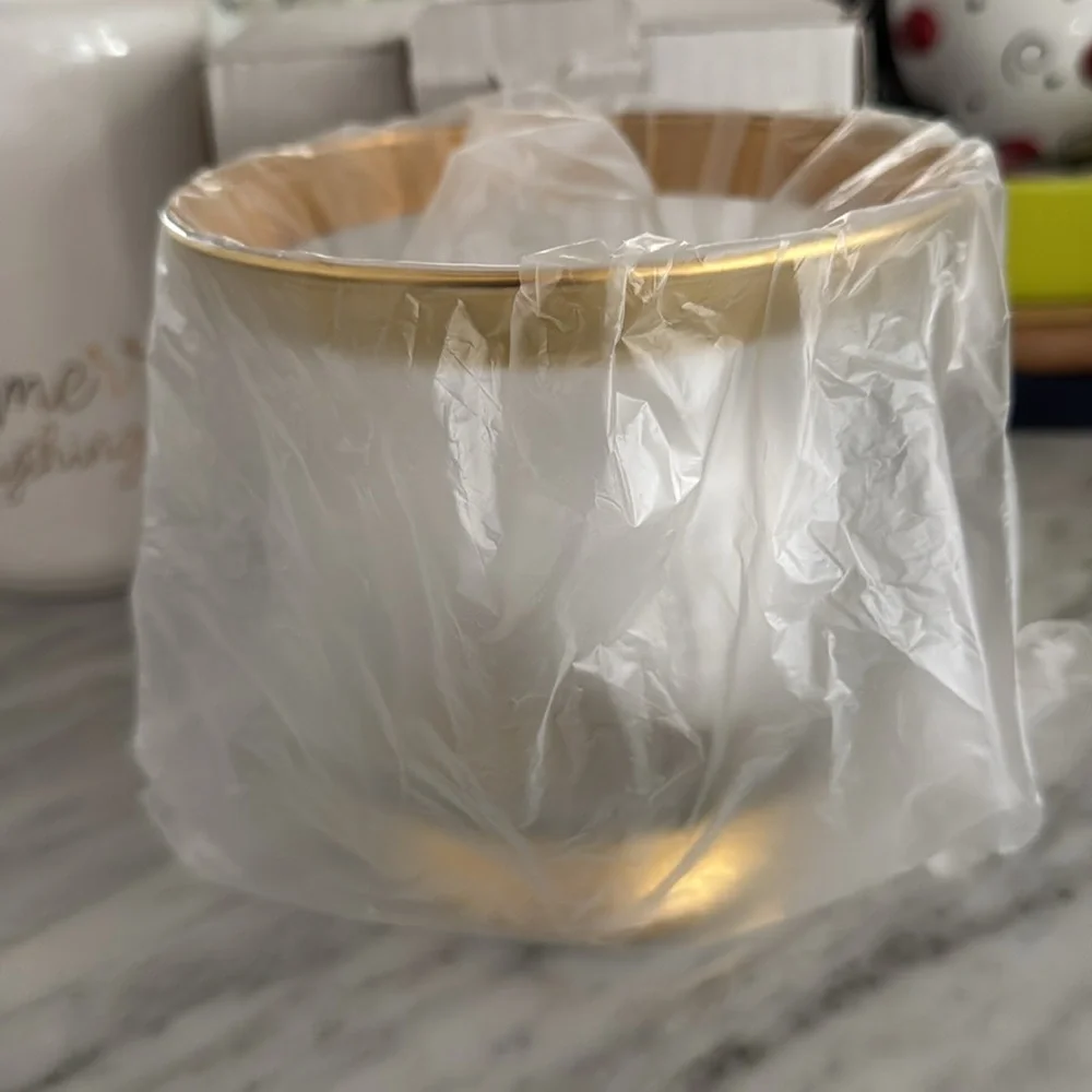 Crate&Barrel Gold Rimmed Glass Vase Minuet Hur Gold